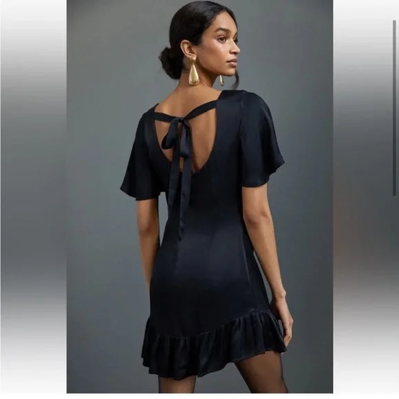 Anthropologie ruffled satin mini dress - Picture 2 of 10